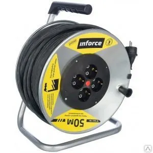 фото Силовой удлинитель на металлической катушке inforce к4-е-50 50 м 4 розетки