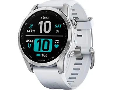 фото Часы Garmin Fenix 7S серебристый с белым силиконовым ремешком