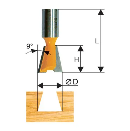 Фото №0 Фреза пазовая "ласточкин хвост" (12.7х13 мм; 14°; хвостовик 8 мм) по дереву Энкор ( 9316)