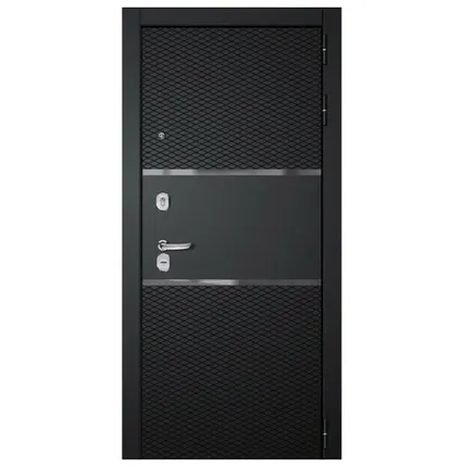 Фото №0 дверь входная Диамант чёрный муар зеркало белый 970мм левая