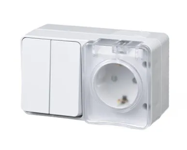 фото Блок ОП AtlasDesign Profi54 розетка 16А 250В с заземл. защ. шторки + 2-кл. выключатель 10А IP54 бел. SchE ATN540174