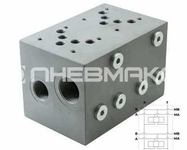 фото EM235/2YM - Плита для распределителей и клапанов, двухместная, CETOP 05, P-A-B= G3/4", T=G1" M=G1/4", сбоку