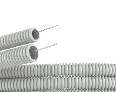 фото ДКС Труба ПВХ гибкая гофр. д.25мм, лёгкая с протяжкой, 25м, цвет серый