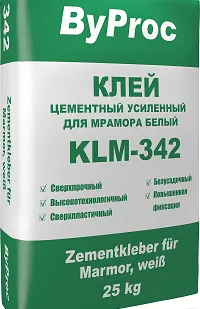 фото Клей цементный усиленный для мрамора белый KLM-342 25 кг