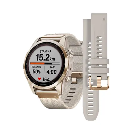 Фото №0 Часы Garmin Fenix 7S Sapphire Solar титановый кремовый с нейлоновым ремешком