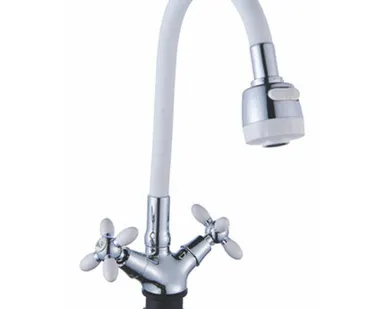 фото смеситель для кухни АНТЕЙ Радуга двухрычажный силикон белый