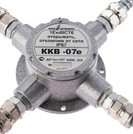 Фото №0 ККВ-07е-К (компл.01), ШТ1/2"+ШТ1/2"+ШТ1/2"+ШТ1/2" Коробка коммутационная взрывозащищенная