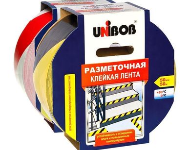 фото Клейкая лента разметочная желто-черная UNIBOB 50х5000 мм