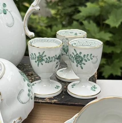 Фото №0 Подставка под яйцо Meissen Индийская живопись зеленая 1951 г. Германия