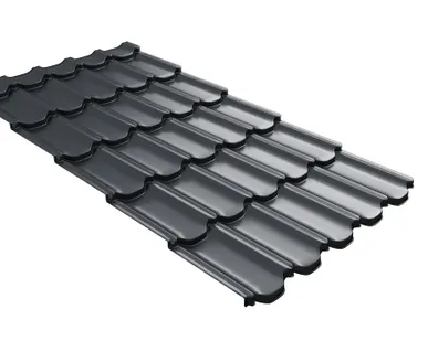 фото Металлочерепица квинта плюс Grand Line c 3D резом 0,5 Quarzit lite RAL 7024 мокрый асфальт