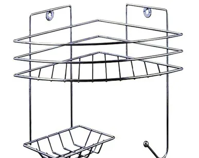 фото Полка угловая с мыльницей и вешалкой 1 ярусная хром