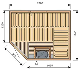 Фото №1 Сауна Harvia Variant S2520L (угловая левая, 2380х1945 мм, без печи, интерьер Formula из ольхи)