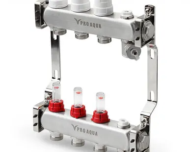 фото Коллекторная группа в сборе с расходомерами НЕРЖ.1"х 3/4 Евроконус 9 вых PRO-AQUA
