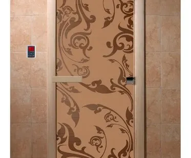 фото Дверь "Венеция" (бронза матовое) 190х70, 8 мм, 3 петли, коробка ольха, Банный Эксперт