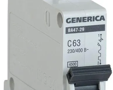 фото Выключатель автоматический модульный 1п C 63А 4.5кА ВА47-29 GENERICA ИЭК MVA25-1-063-C