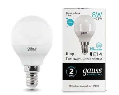 фото Светодиодная лампа Gauss Шар 8W 540Lm 4100K E14 53128