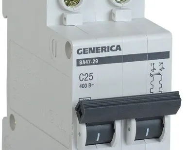 фото Выключатель автоматический модульный 2п C 25А 4.5кА ВА47-29 GENERICA ИЭК MVA25-2-025-C