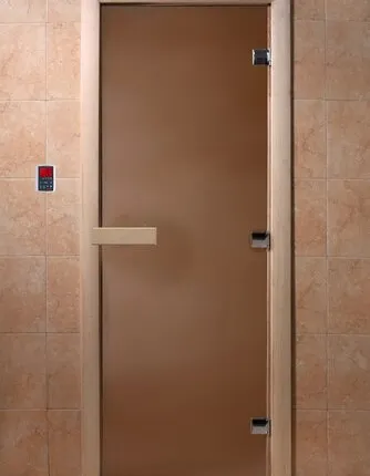 Фото №0 Дверь "Банная ночь" (бронза матовая) 190х70, 8 мм, 3 петли, коробка листва, Банный Эксперт