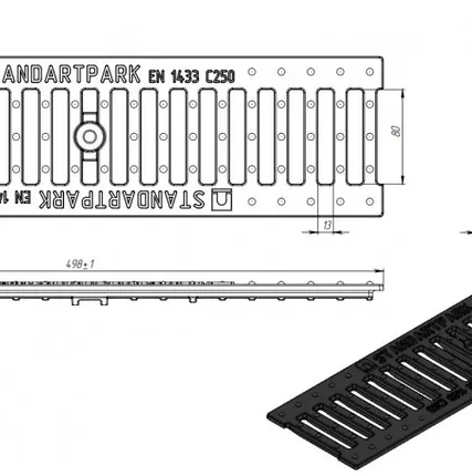 Фото №1 Решетка водоприемная чугунная Basic DN100 500х136мм, 20303 Standartpark