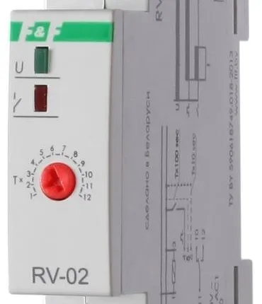 Фото №0 Реле времени RV-02 (задержка выкл. (1..120сек) 230В 16А 1перекл. IP20 монтаж на DIN-рейке) F&F EA02.001.008