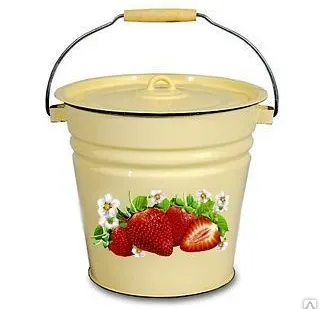 фото Ведро эмалированное с крышкой (12л) Клубника садовая, кремовое (1с28)