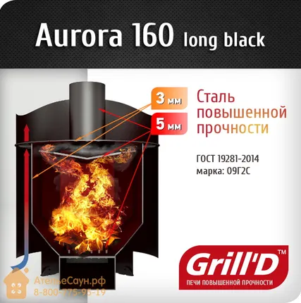 Фото №7 Печь для бани Grill D Aurora 160 long black (чёрная, с выносной топкой)