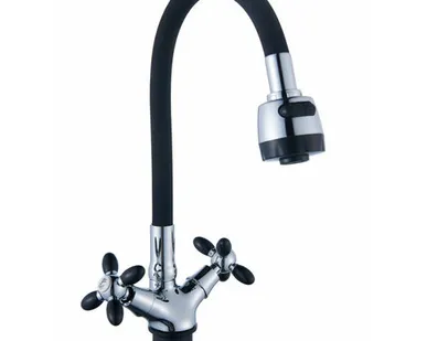 фото смеситель для кухни АНТЕЙ Радуга двухрычажный силикон черный