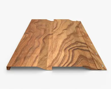 фото Сайдинг Металлический сайдинг «Корабельная доска» покрытие 3D золотой тик Россия, эконом, 0.4-0.45 мм