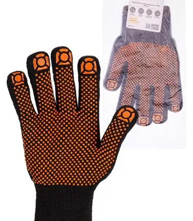 Фото №0 Перчатки х/б с ПВХ, Точка, черные (РФ)