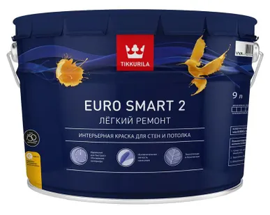 фото Интерьерная краска EURO SMART 2 глубокоматовая, база A Tikkurila 9л