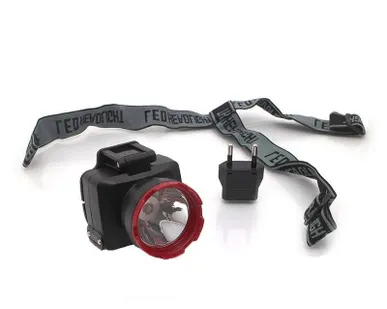 фото Фонарь светодиодный аккум. налобный LED 2 режима 1Вт 500мА.ч зарядка от сети 220В Космос KOCAccuH1WLED