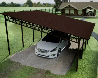 фото Односкатный навес №31 из гибкой черепицы 6,9х6,25 м