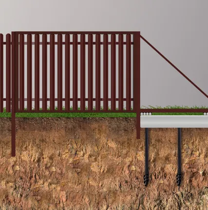 Фото №0 Откатные ворота из металлического штакетника на сваях