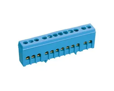 фото Шина в корпусном изоляторе на DIN рейку 14 мест синяя IEK