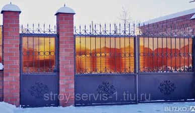 фото Ворота из поликарбоната с элементами ковки.