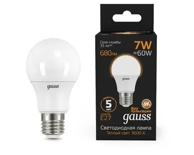 фото Светодиодная лампа Gauss A60 7W 680Lm 3000K E27 102502107