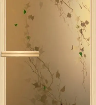 Фото №0 Дверь для бани АКМА АРТ с Фьюзингом БЕРЁЗКА 7х19 (8 мм, коробка осина)