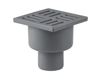 фото Трап вертикальный с сухим затвором решетка из пластика ВК ПП 100/100х50, серый,РТП