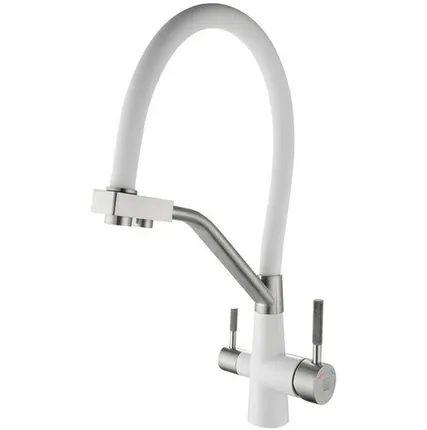 Фото №0 смеситель для кухни ARGOtech SOLID с каналом для фильтра гибкий излив нерж. белый