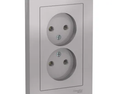 фото Розетка 2-м AtlasDesign 16А без заземл. в сборе алюм. SchE ATN000320