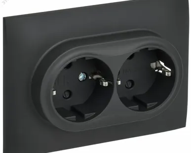 фото SKANDY Розетка 2-местная с заземлением с защитными шторками 16А в сборе SK-R07G графит IEK