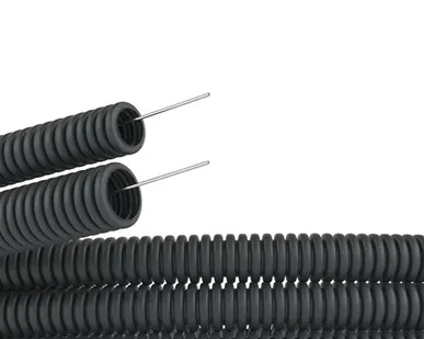 фото ДКС Труба ПНД гибкая гофр. д.20мм, лёгкая с протяжкой, 100м, цвет чёрный