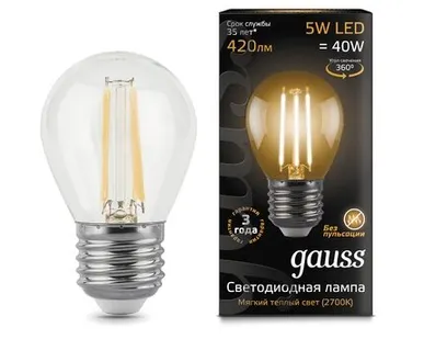 фото Светодиодная филаментная лампа Gauss Шар 5W 420Lm 2700K E27 105802105