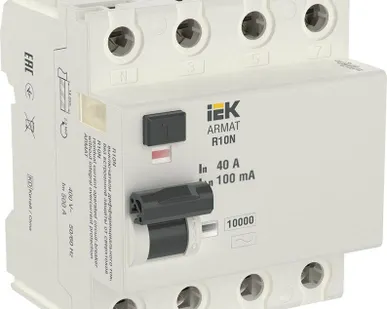 фото Выключатель дифференциального тока 4п 40А 100мА тип AC ВДТ R10N ARMAT IEK AR-R10N-4-040C100