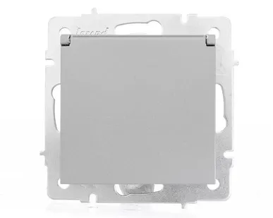 фото Розетка 1-м СП Vesna с заземл. с крышкой ПБТ механизм платина LEZARD 742-3588-123B