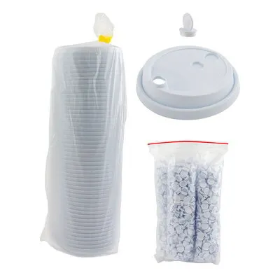 Фото №0 Крышка для стакана d90 мм 200 шт с заглушкой БЕЛАЯ PP "POKROV PLAST"