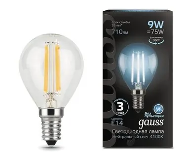 фото Светодиодная филаментная лампа Gauss Шар 9W 710Lm 4100K E14 105801209