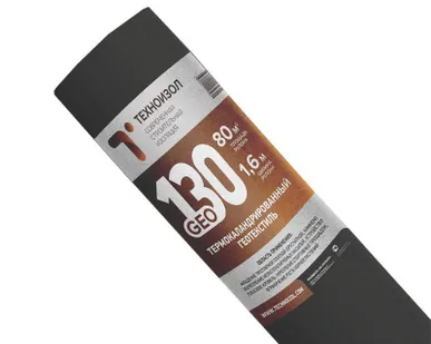 фото Геотекстиль ТЕХНОИЗОЛ GЕО 130 1.6х50м (80м2/рул) черный термокаландрированный