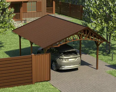 фото Двускатный навес №20 из профнастила 4,5х6,3 м