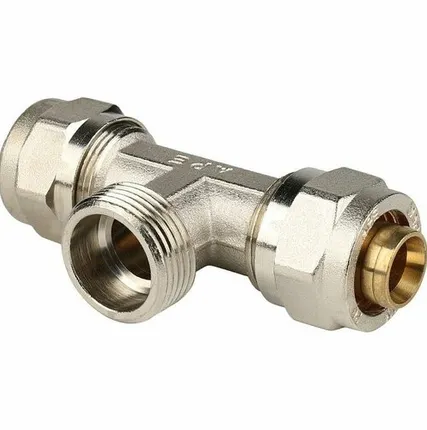 Фото №0 Тройник-переходник STOUT с наружной резьбой 3/4 х20 для металлопластиковых труб винтовой